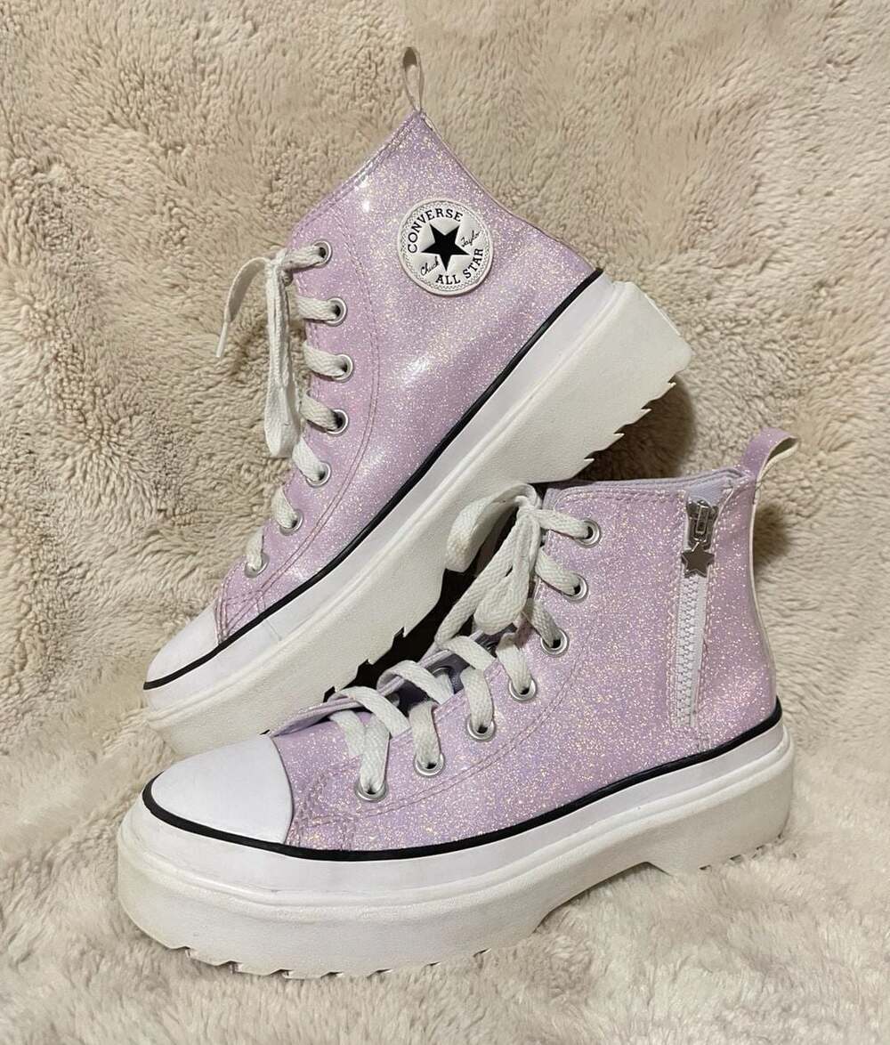 Converse Chuck Taylor All Star Lugged Zip High Top Glitter Funk Sneakers Wms 7.5